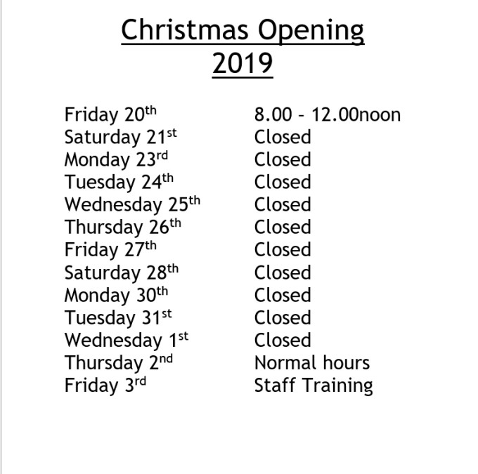 Christmas opening times 2019